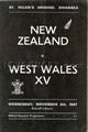 West Wales v New Zealand 1967 rugby  Programmes